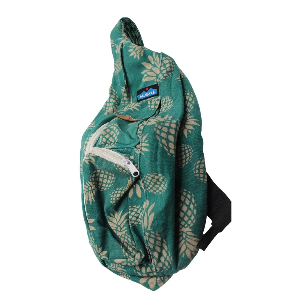 KAVU Rope Bag Teal Pineapple Print Canvas Sling‎ Backpack Shoulder Bag